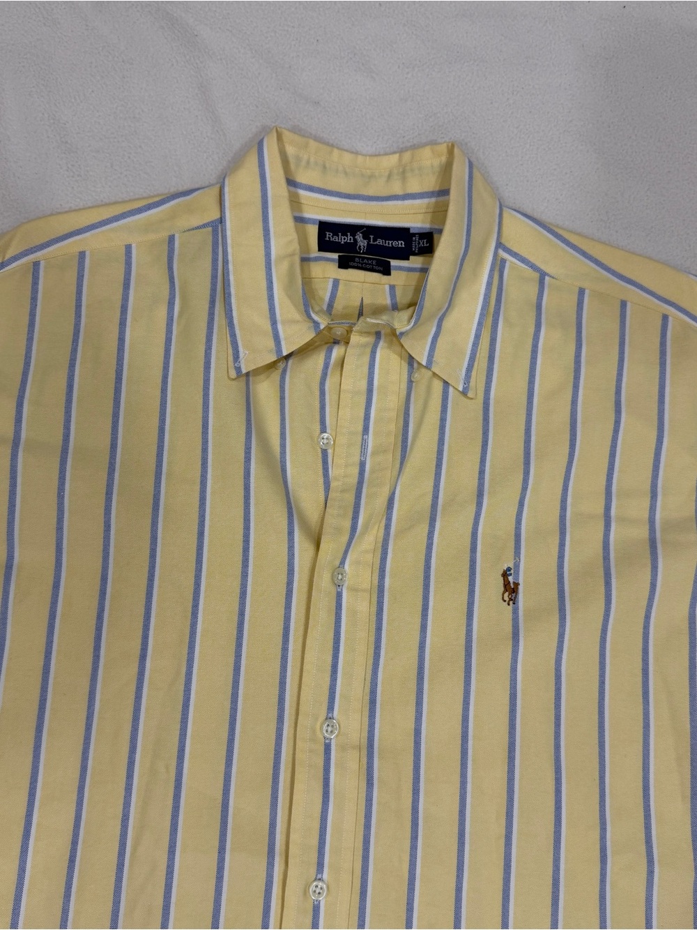 RALPH LAUREN BLAKE Men XL Shirt Yellow Blue Stripe Button Up LS Cotton Preppy
